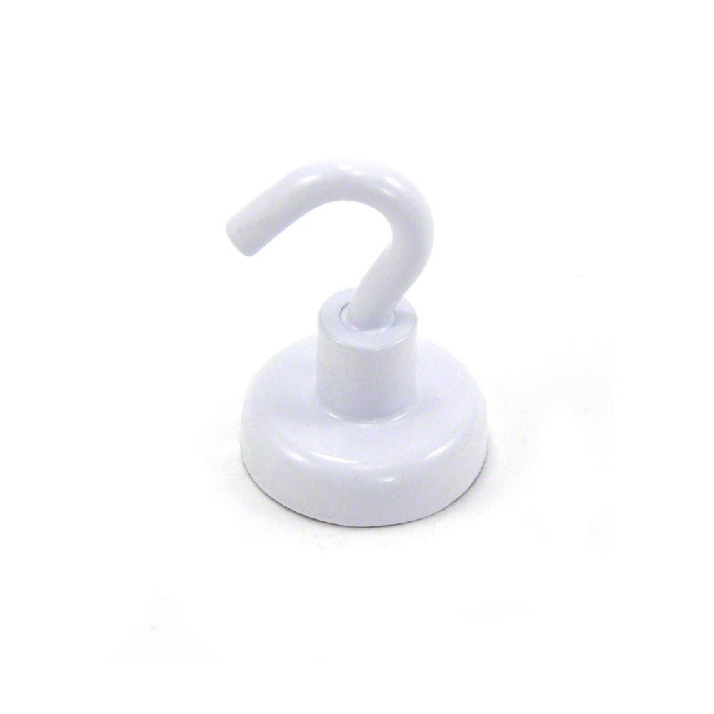 FIRST4MAGNETS 25mm White Painted Neodymium Hook Magnet with M5 Hook for Fridge, Whiteboard, Noticeboard, Filing Cabinet or Office - 25mm Diameter x 36.5mm High - 20kg Pull