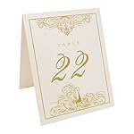 Peacock Flourish Table Numbers, Champagne, Gold, Numbered 1 through 25