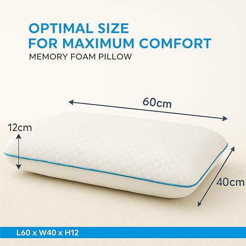 Memory Foam Bed Pillow, Orthopedic Pillow for Neck support, Size 60 x 40 cm, Shoulder and Neck Pain Relief, Cooling Pillowcase