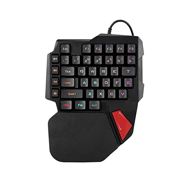 ASHATA Single Hand Gaming Keyboard,Multi-Function Ergonomic Wrist Rest One-Handed Gaming Keyboard with Rainbow Backlight…