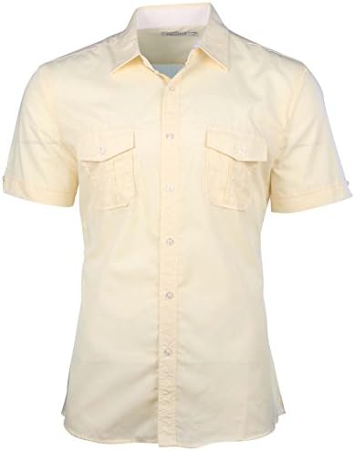 Mojito Collection Men's 2-Pocket Short Sleeve Button Down Shirt-Banana-Large