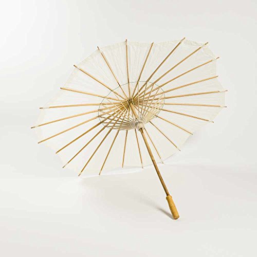 Quasimoon PaperLanternStore.com 32" Beige/Ivory Paper Parasol Umbrella, Scallop Shaped