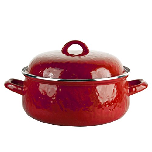 Enamelware - Red on Red Texture Pattern - Dutch Oven