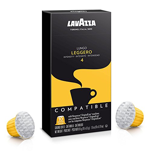 LAVAZZA PREMIUM COFFEE CORP NESPRESSO ORIGINALLINE COMPATIBLE CAPSULES, LEGGERO ESPRESSO LUNGO, MEDIUM ROAST COFFEE, 10 CT