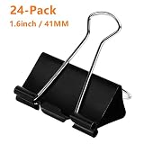 DSTELIN Large Binder Clips 1.6-Inch (24 Pack), Big Paper Clamps Clips for Office Supplies, 1.6"/41mm Width, 0.7"/18mm Capacity, Black
