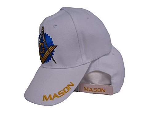 Embroidered White Freemason Mason Masonic Shadow Emblem Baseball Style Cap Hat
