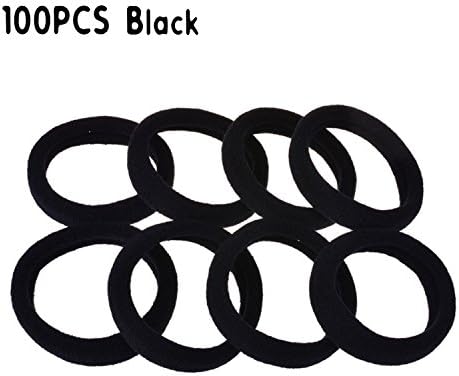 PREFER BEAUTY - 100PCS Elastic Black Cotton Hair Ties, Seamless 8MM Thick Hair No-Damage Band Ponytail Holders Scrunchie Perfectly for Girls &amp; Ladies