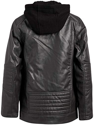 Urban Republic Boys Faux Leather Jacket with Fleece Hoodie (10/12, Charcoal w/Black)