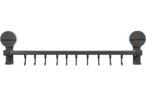 OUNONA No-Drill Kitchen Utensil Hanger Wall Mount Rail with 10 Movable Hooks, Gray Kitchen Hook Rack