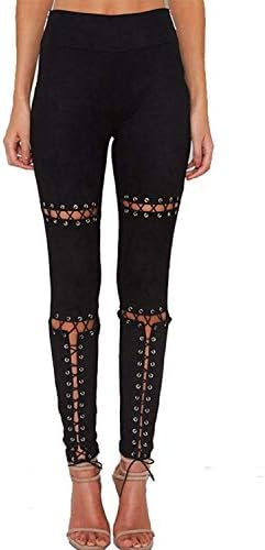 Gamery Women Faux Suede Pants Bodycon Lace Up High Waist Leggings