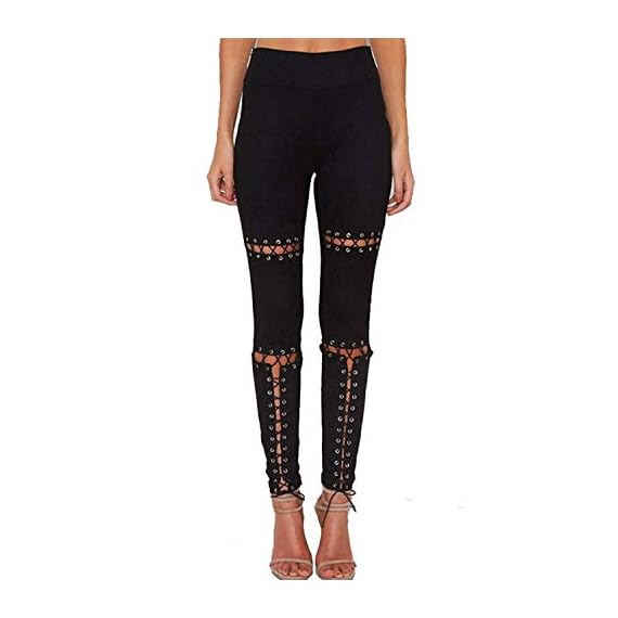 Gamery-Womens-Lace-Up-Tight-Suede-High-Waist-Gothic-Punk-Ripped-Skinny-Pants-Yoga-Leggings-Large-Black