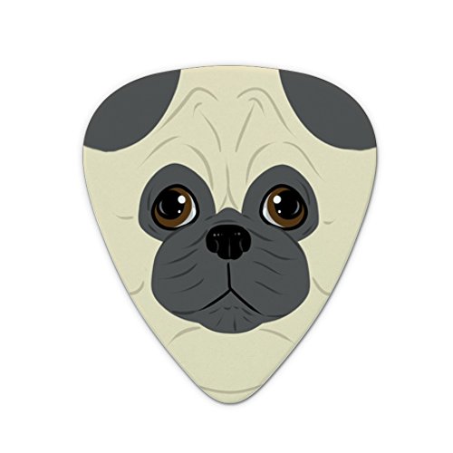 Cute Pug Face Pet Dog Novelty Guitar Picks Medium Gauge - Set of 6