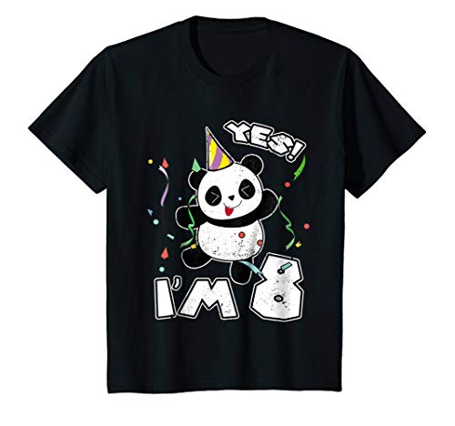 Kids 8th Birthday Panda Party T-Shirt Yes I'm 8 Years Old Gift