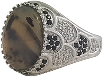 JANIZZ 925 Solid Sterling Silver Ring with Natural Agate CZ in Different Sizes LS7