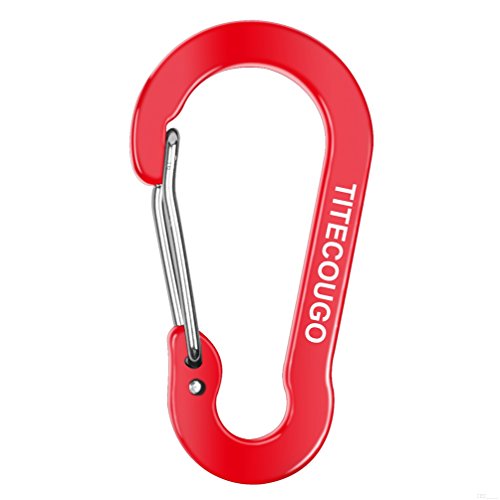 TITECOUGO Carabiner Clip,Aluminum D-Ring Locking Carabine Flat D-Shape Lock Snap Backpack Water Bottle Keychain Climbing Gear Accessories EDC Camping Tent Multi Function Tool Multiple Colors Red NA82