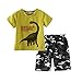 Mud Kingdom Little Boys Twill Shorts Set Cute Cartoon Dinosaur Camo Green 5T
