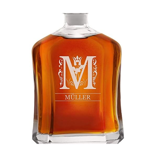 Maverton Whiskey Karaffe + 2/4 / 6er Whiskygläser Set mit Gravur - 700ml Whisky Dekanter - Geschenk zum Geburtstag für Damen - Buchstabe – Bild 5