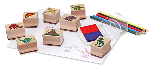 Melissa & Doug Wooden Stamp Set:  Dinosaurs - 8 Stamps, 5 Colored Pencils, 2-Color Stamp Pad