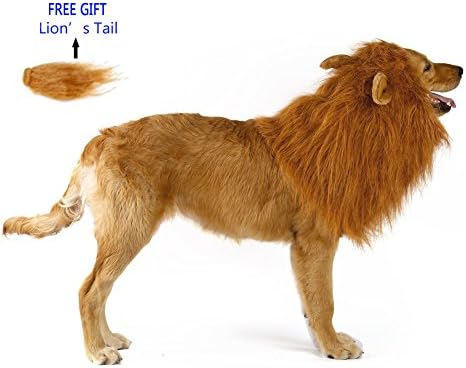 Lion Mane Dogs Costume,Medium to Large Dogs,Realistic and Funny Wig,Pet Festival Party (Yellow with Ear)