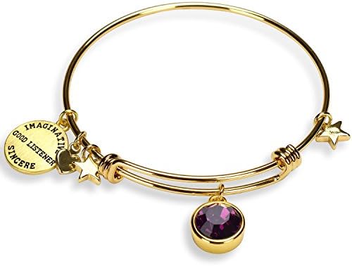 Gold Plated Charm Bracelet Birthstone Crystal Expandable Bangle Bracelet Valentine's Day Gift