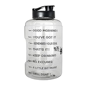 Image of QuiFit Gallon Water Bottle with Time Marker BPA-Free Reusable Sport Fitness Water Jug Wide Mouth Opening Easy to Fill,128/83 Ounce for Measuring Your Daily Water Intake(Transparent,1 Gallon)