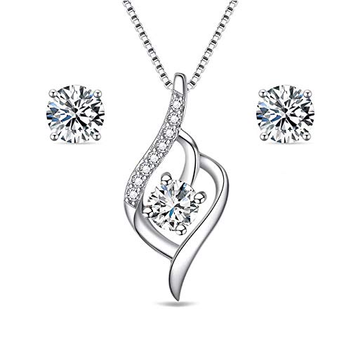 Sreema London 925 Sterling Silver NEW Elegant Flame Design AAAAA Cubic Zirconia Pendant Necklace with matching Stud Earrings, Gift Box Included