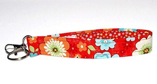 Red Floral Key Fob - 6" Wristlet - Flower Keychain - Wrist Lanyard - Purse or Wallet Strap - Thumbnail 5