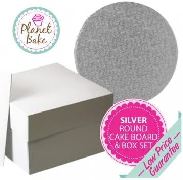Round Cake Board and Box Set - 8 Inch Silver Fern