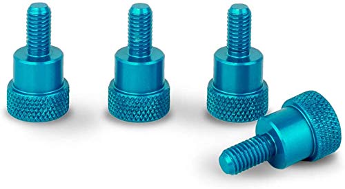 Aluminum Knurled Screws with Shoulder, M4 x 10mm, Total Length of Screw 20mm, Head Diameter 10mm - Set of 4 (blue)