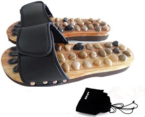 Kkika Plantar Acupoint Massage Shoes Health Natural Cobblestone Massage Slippers Home Lovers Slippers Summer Acupoint Tai Chi Shoes (L (Women 9/Man 8), Black) by Kkika