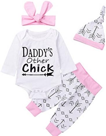Newborn Baby Girls Daddy’s Other Chick Long Sleeeve Funny Bodysuits Arrow Pants Outfits Set (6-9M)