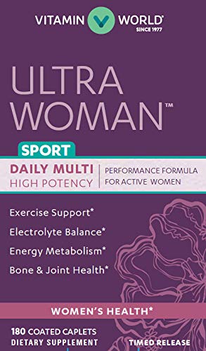 Vitamin World Ultra Woman Sport Daily Multivitamins 180 Caplets, Vitamins for Women, Energy Metabolism Support, Bone & Joint Health, Timed-release, Coated, Gluten-Free (Best Daily Multivitamin For Athletes)