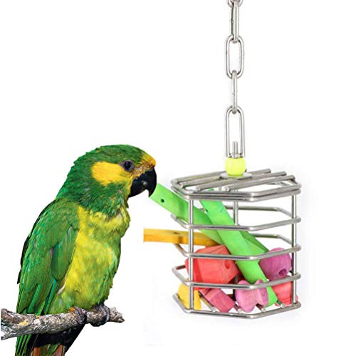 Stainless Steel Foraging Feeder Toy for Medium Large Bird Parrot Parakeet Cockatiel Conure Macaw African Grey Cockatoo Amazon Lovebird Budgie Finch Canary Cage Food Box Holder