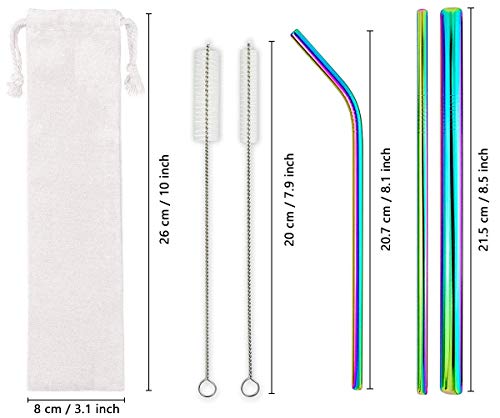 YXHZVON Set mit 8 Bunten Metallstrohhalmen, Wiederverwendbarem Edelstahl-Trinkhalm für Smoothie-Boba-Tee-Milchshake (3… – Bild 3