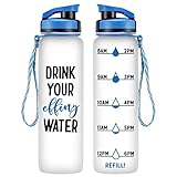 LEADO 32oz 1Liter Motivational Tracking Water Bottle with Time Marker - Drink Your Effing Water - Fun Birthday, Just Because Gifts for Her Women, Men, Wife, Husband, Mom, Dad - Drink More Water Daily