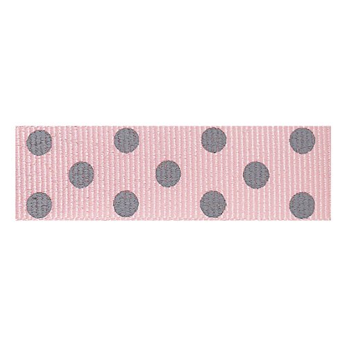 Berisfords 15 mm Polka Dot Spotty Grosgrain Ribbon, Pink/Grey