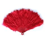SACASUSA Red Feather Hand Folding Fan for Dance, Decoration, Halloween costume15x9.5inch