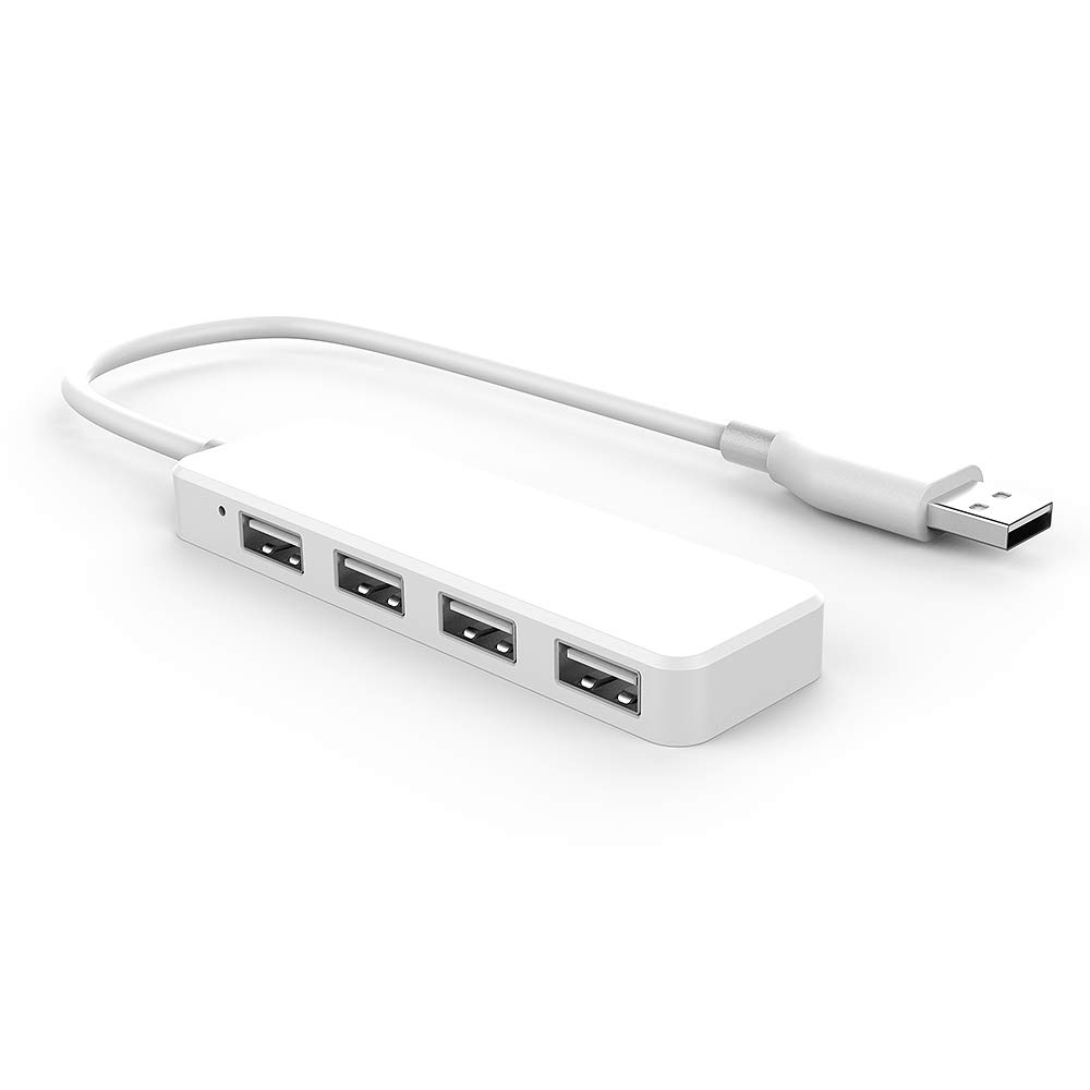 USB Hub, 4-Port USB Splitter Ultra Slim Multiport USB Expander Port Adapter for iMac Pro, MacBook Air, Mac Mini/Pro, Surface Pro, Notebook PC, Laptop, USB Flash Drives, and Mobile HDD(2.0 white)
