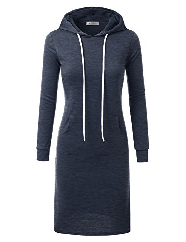 Doublju Hoodie Midi Dress For Women With Plus Size (Made In USA) HNAVY Small