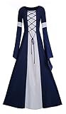 Meilidress Women Medieval Dress Lace Up Vintage Floor Length Cosplay Retro Long Dress (Large, Navy Blue)