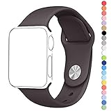 HuanlongTM New Soft Silicone Sport Style Replacement Iwatch Strap Band for Apple Wrist Watch Series 1 Series 2 (Cocoa 38mm M/L)