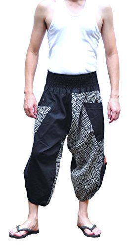 Siam Trendy Men's Japanese Style Pants One Size Black Tradition Stone (black tradition stone)