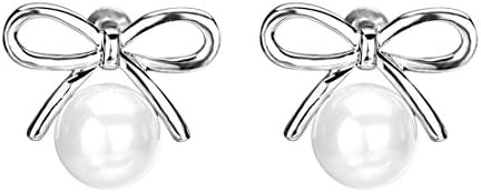 Penderie Elegant Retro Bow Ribbon With Cream Pearl Post Stud Earrings, 1 pair, with free gift box