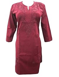 Mogul Women's Sexy Tunic Cotton Designer Dress Caftan Floral Embroidered Kurta Xl