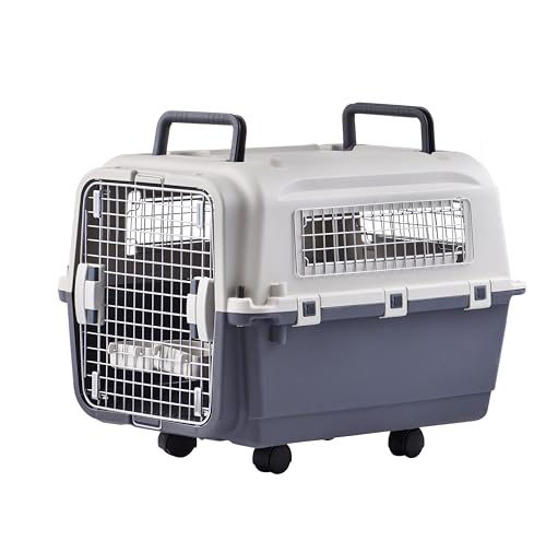 Lanco – Tragbare und atmungsaktive große Hundetrage aus Kunststoff. Haustiere Hunde. Widerstandsfähiges Material. Maße 89x61x74 cm. Zwei Griffe. Graue und weiße Farbe.