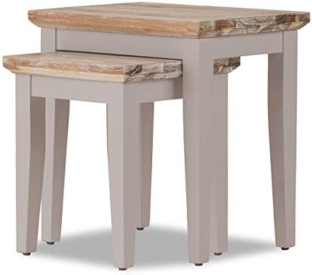 Florence truffle nest of tables. Set of lamp sofa tables in brown colour with limed acacia top. FULLY ASSEMBLED