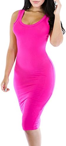 Merry21 Womens Scoop Neck Sleeveless Bodycon Midi Tank Dress L Rose Red