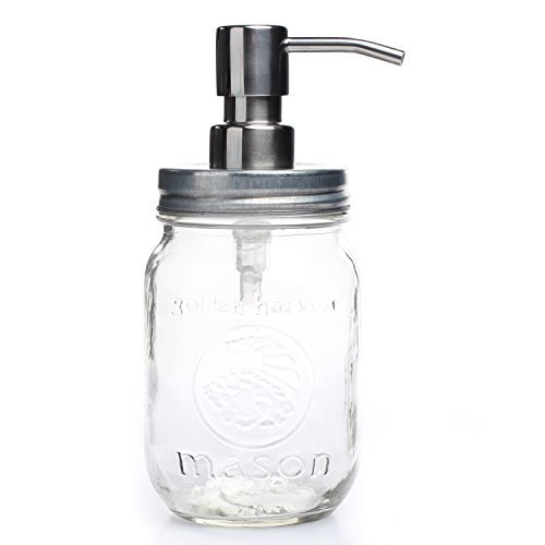 Vintage Inspired Mason Jar with Silver Pump and Lid for Dispensing Soaps and Decorating Homes