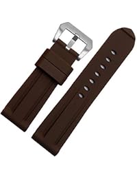 22mm/24mm Color Diver Rubber Silicone Watch Band PVD Tang Buckle Strap Fits for Panerai [PAM00362] [PAM00111] [PAM00386] (22mm, Brownï¼ˆSilver Buckleï¼‰)