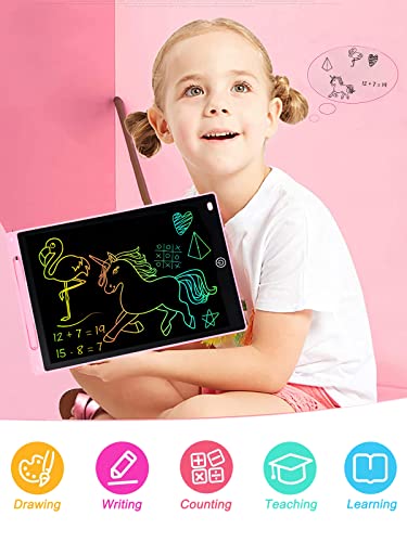 12 inch Writing Tablet, Colorful LCD Doodle Boards Drawing Tablet, Learning Art Creation Toys, Gifts for Kids Boys and Girls(Pink)